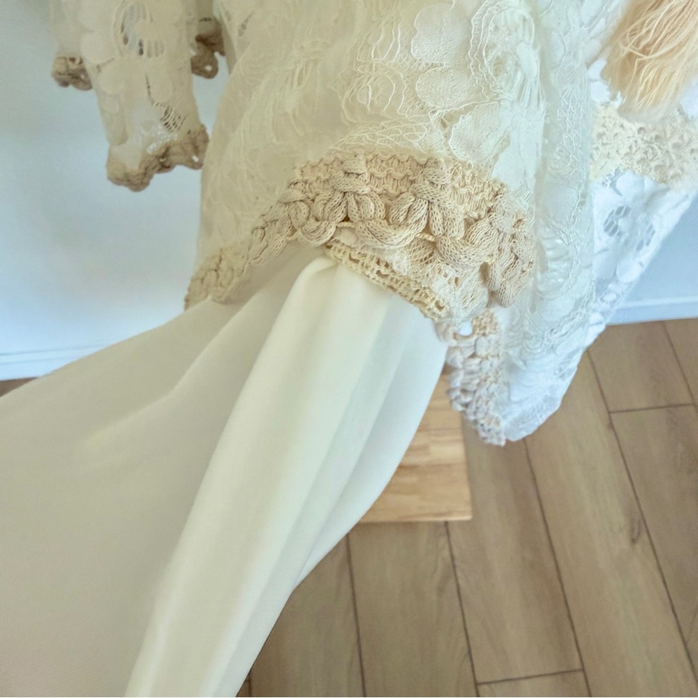 🇬🇷 Greek Santorini Lace Boho Dress with Tassels White Beige - Picture 9 of 13